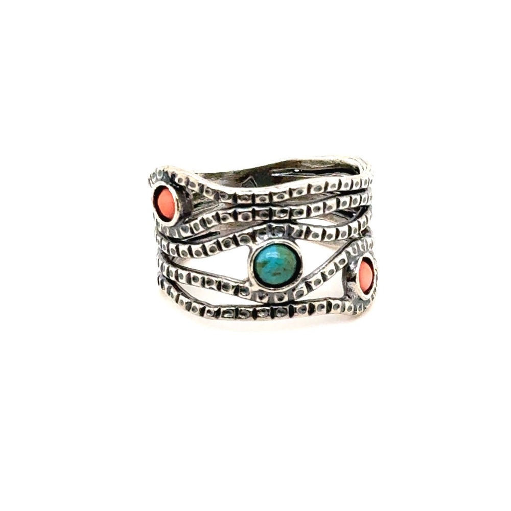 Silpada Sterling Silver Turquoise Coral Multi Band Wrap Ring Size 7 R1970